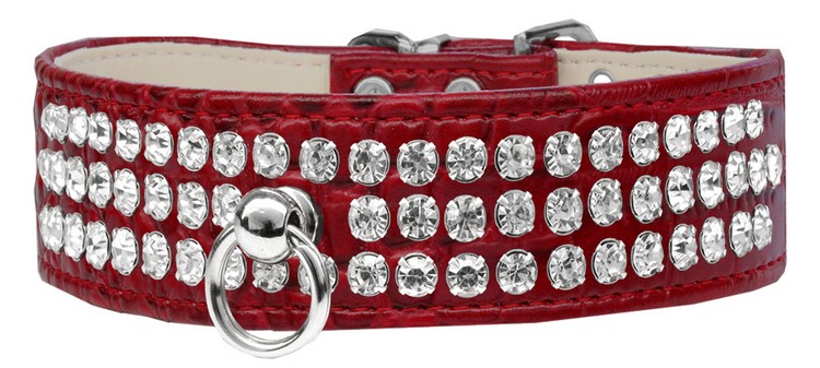 Style #73 Rhinestone Designer Croc Dog Collar Red Size 22